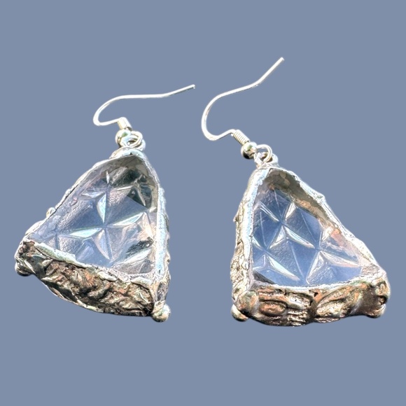 Handcrafted Anchor Hocking Crystal Earrings With Silver Blend Bezel & 925 Hooks - Picture 5 of 16